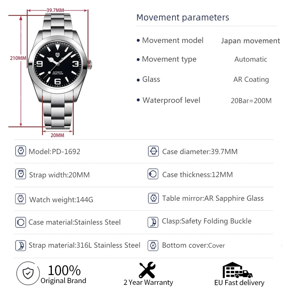 2025 New  Top Brand Men Mechanical Wristwatches Luxury Sapphire Glass AR Coated Automatic Watch 40MM Watch for Men